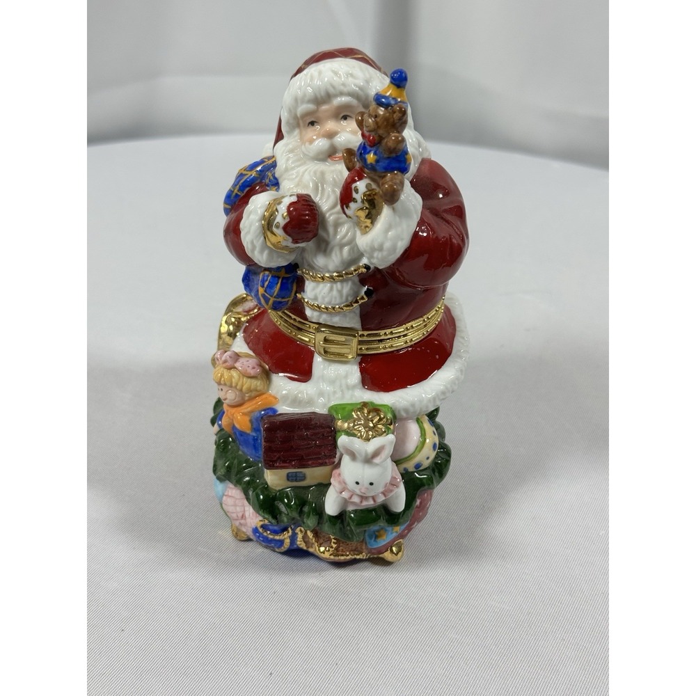 Traditions Santa Claus Porcelain Hinged Trinket Box Christmas Figurine 5.5"